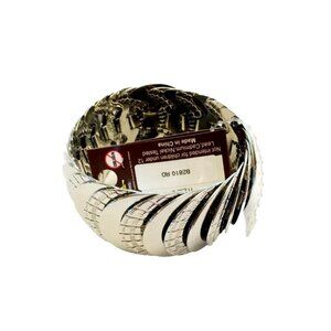 Silver Textured Etched Coin BOHO Stretch Layered Chic Rockabilly Gypsy Bracelet